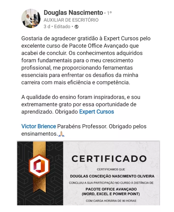 Formação Pacote Office e Power BI depoimentos vale a pena