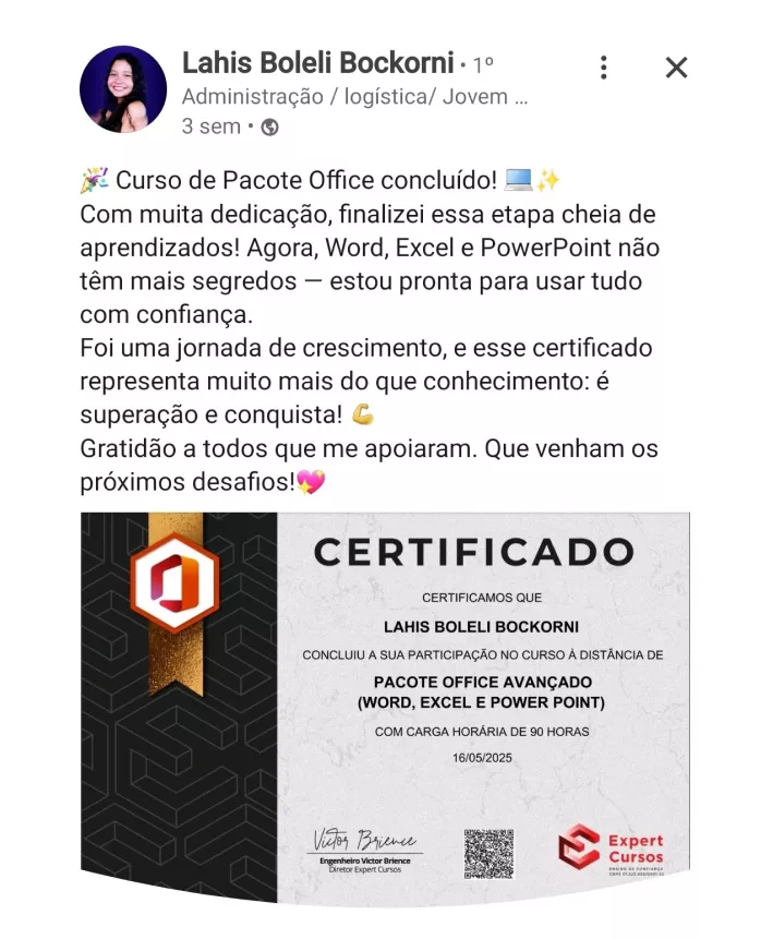 Formação Pacote Office e Power BI depoimentos vale a pena