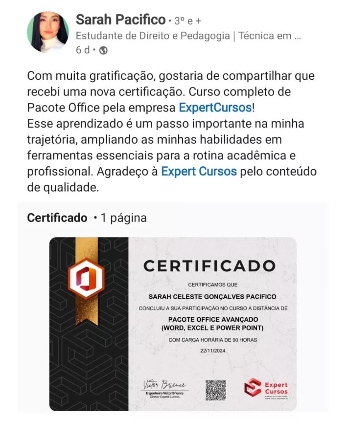Formação Pacote Office e Power BI depoimentos vale a pena