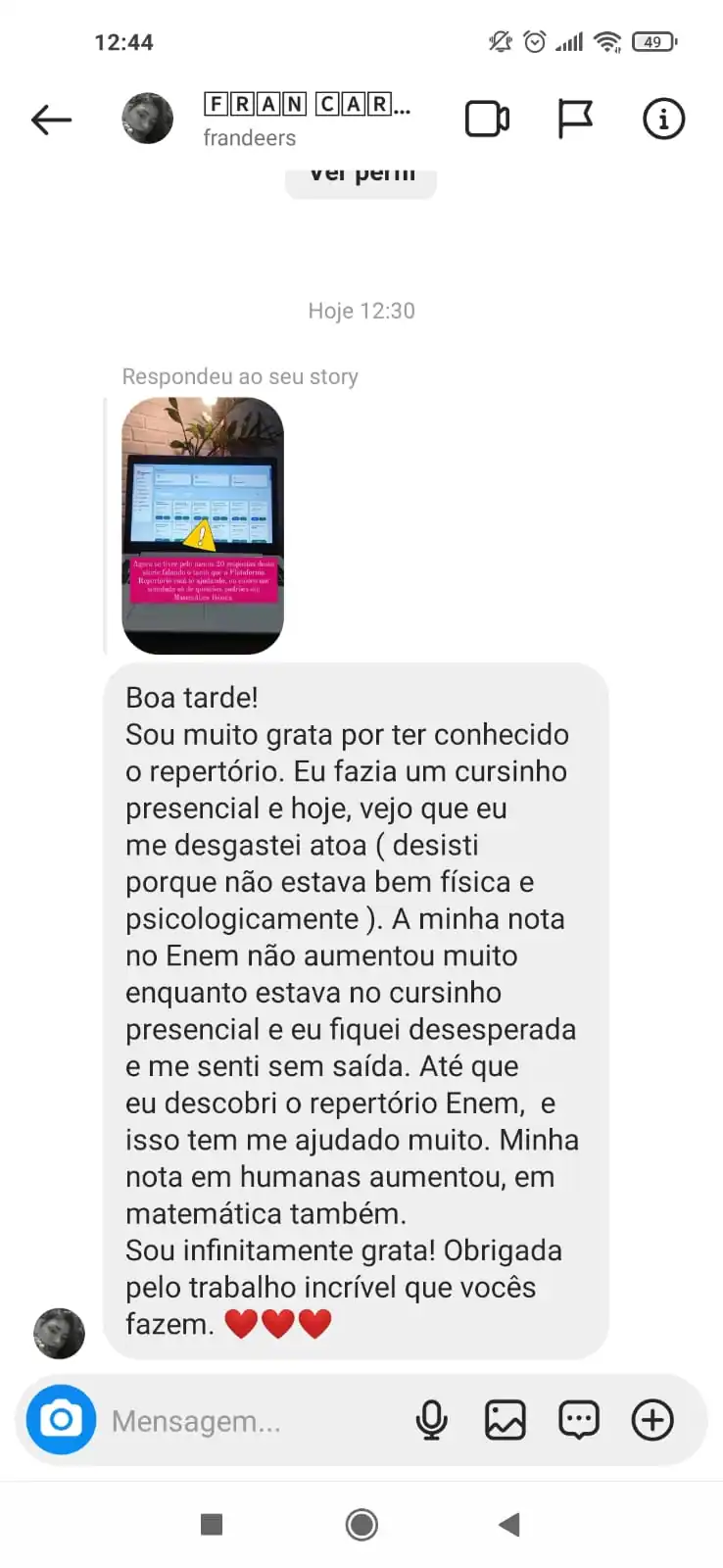 Repertório ENEM depoimentos vale a pena